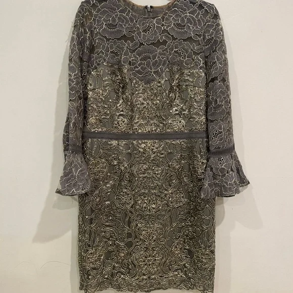 xhilaration purple lace dress Xhilaration Women's V-Neck Long Bell Sleeve Tie Front Lace Trim Mini Dress main image 1